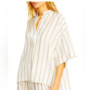 Vince Stripe Silk Popover Top White Stripe XS